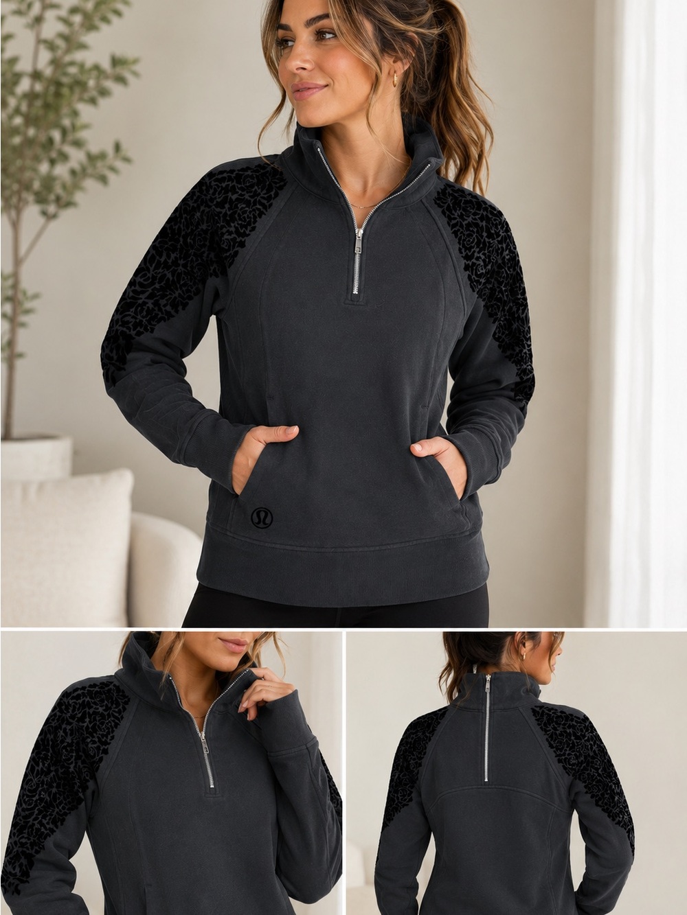 lululemon athletica Black Velvet-Shoulder Half-Zip Pullover